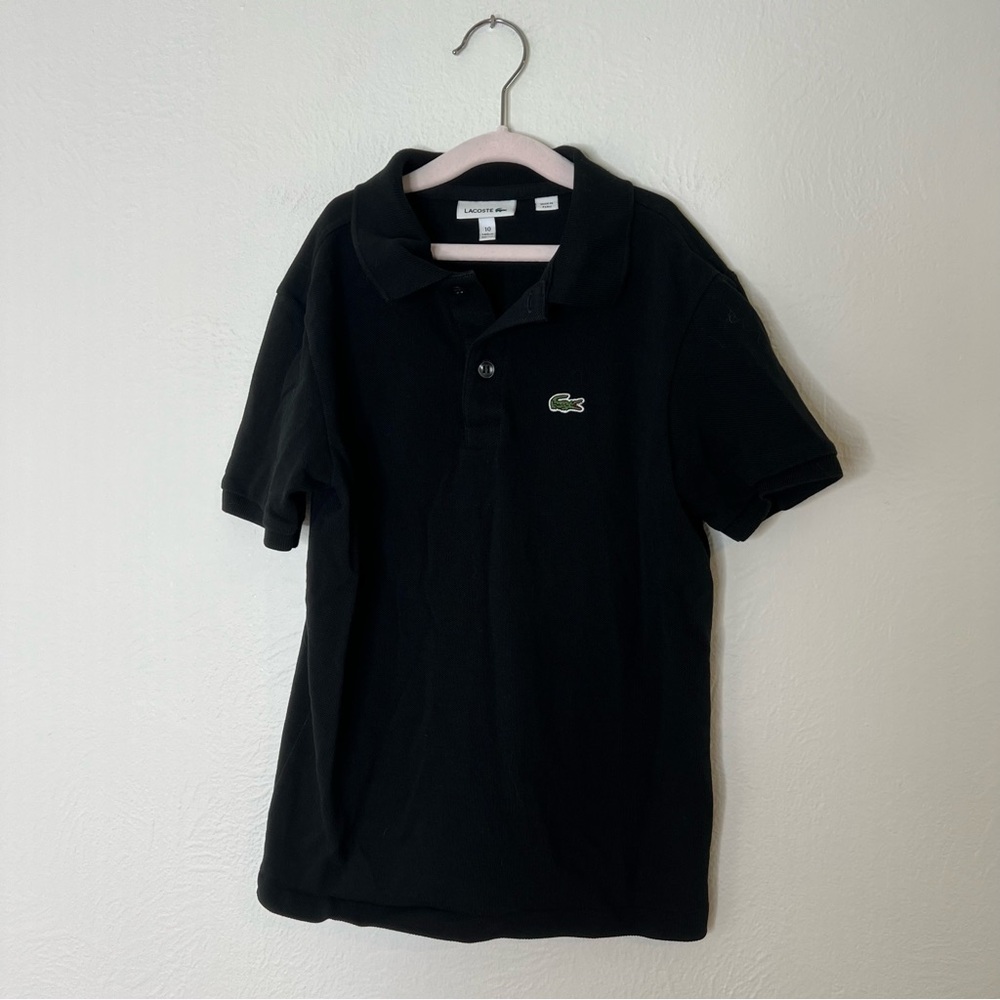 Lacoste Boys Classic Black Polo Shirt Croc Logo Cotton Preppy Casual Size 10